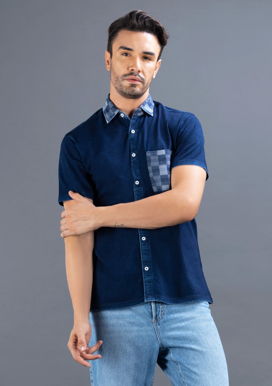 Blue Slim Fit Rhysley Men's Knitted Shirt