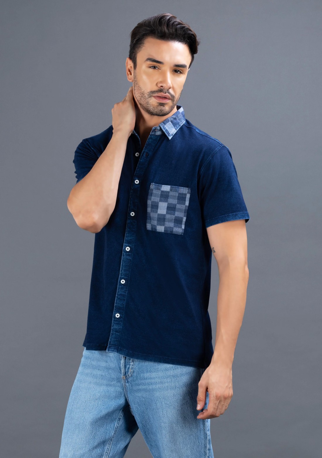 Blue Slim Fit Rhysley Men's Knitted Shirt