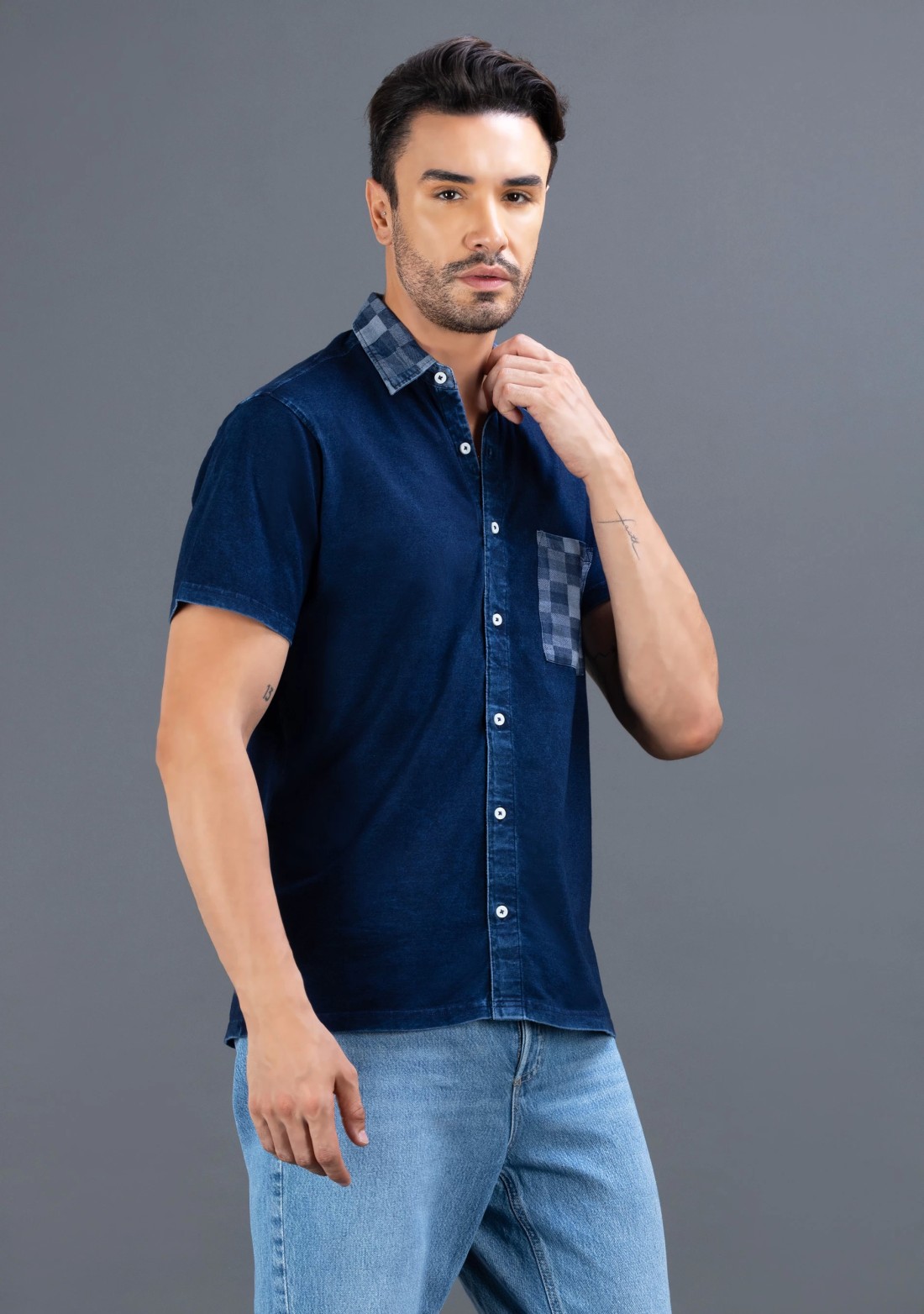 Blue Slim Fit Rhysley Men's Knitted Shirt