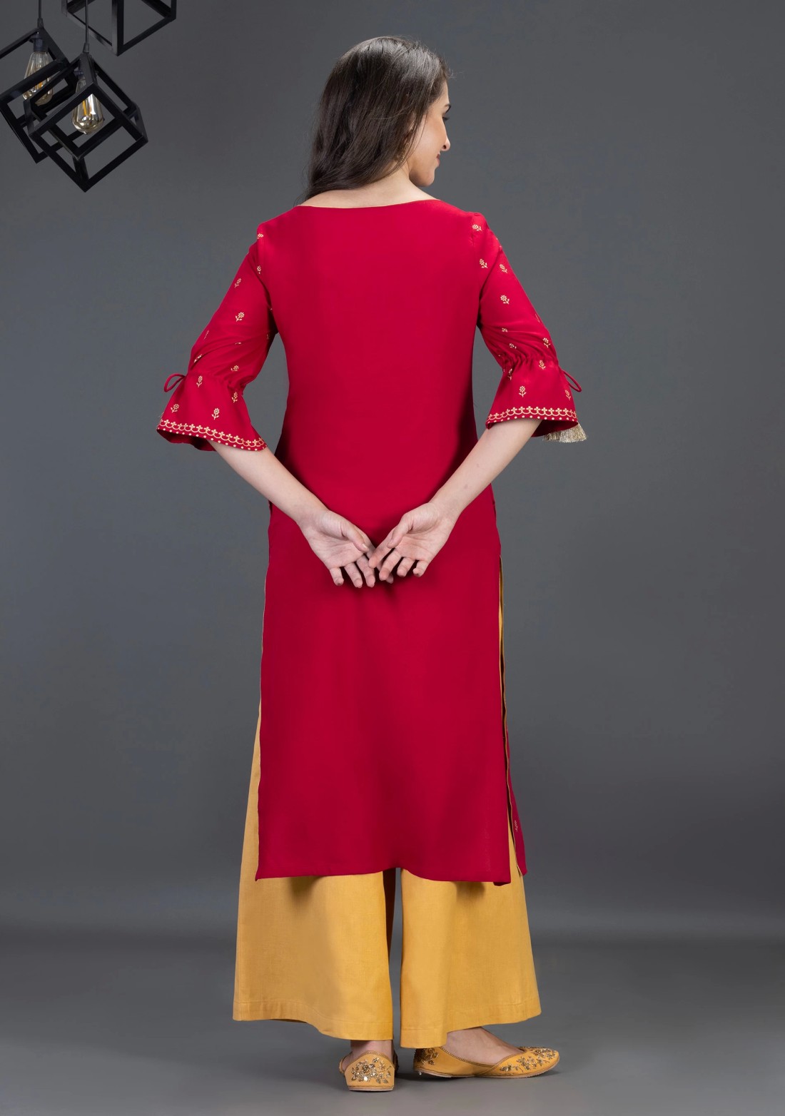 Maroon Viscose Rayon Straight Kurta with Gold Foil Placement Print