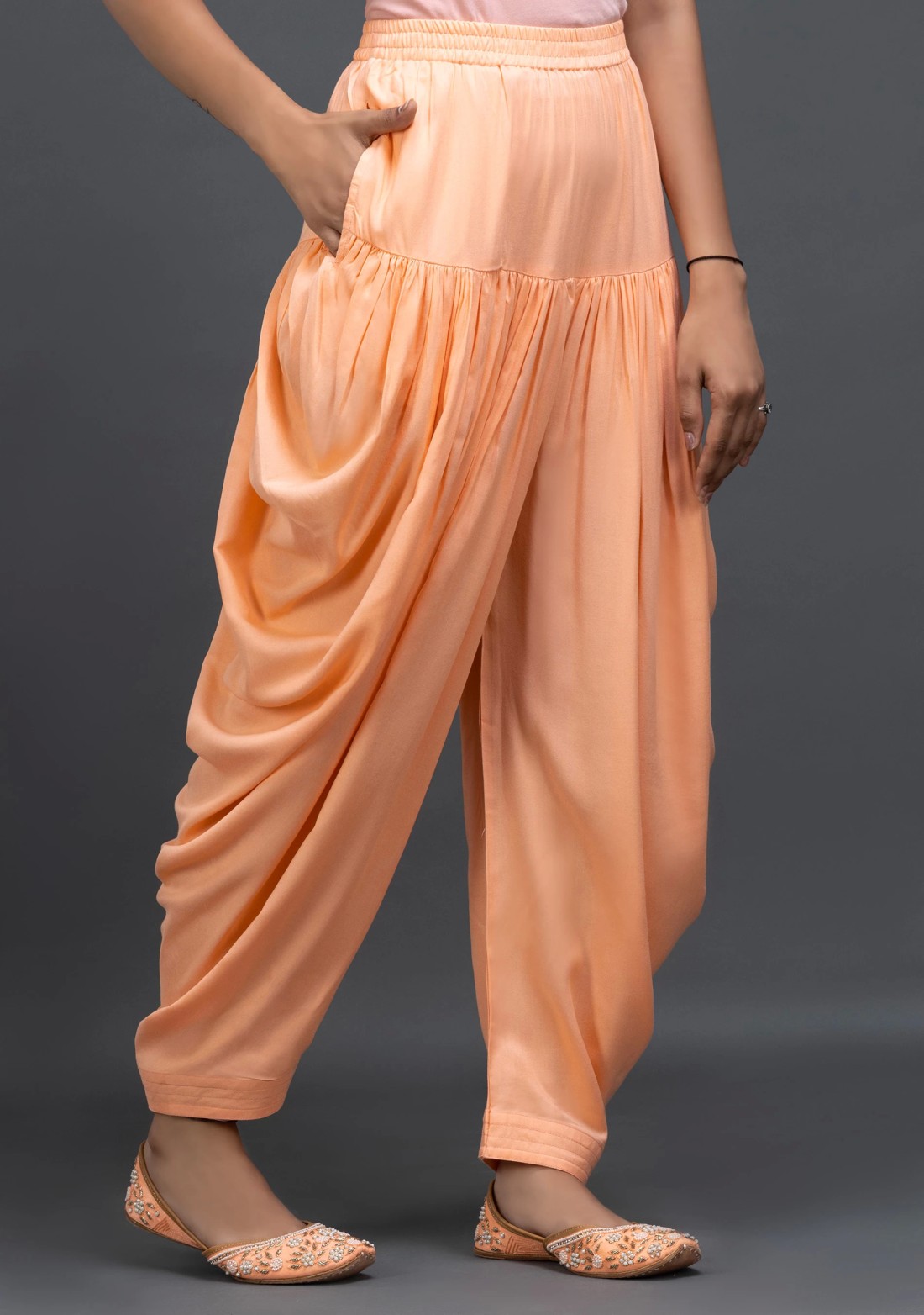 Peach Viscose Rayon Patiala Salwar