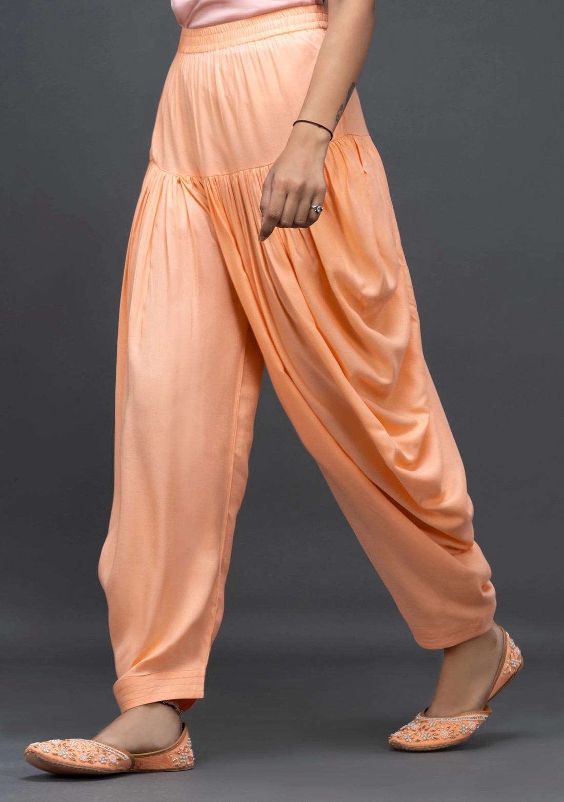 Peach Viscose Rayon Patiala Salwar