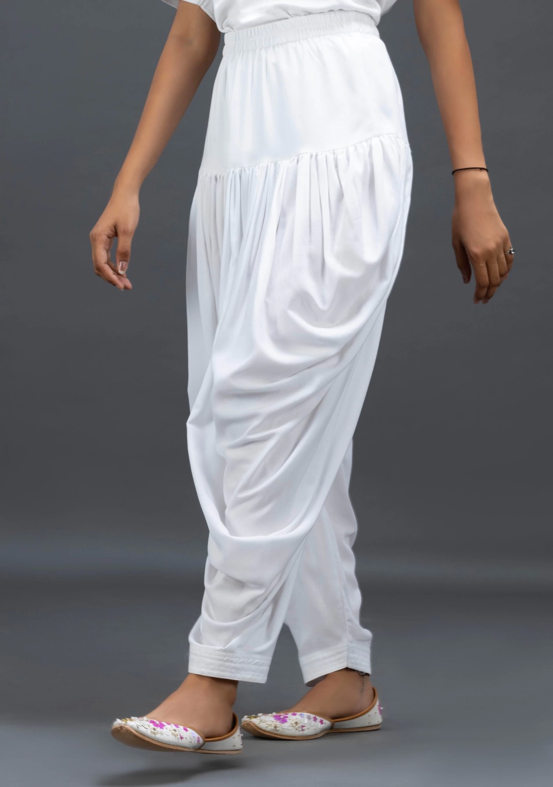 White Viscose Rayon Patiala Salwar