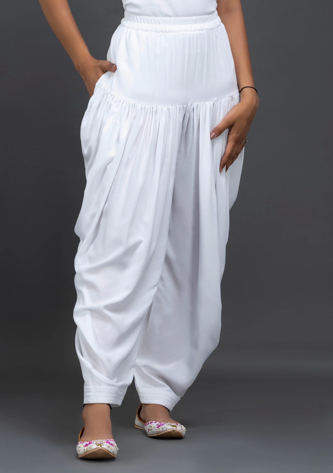 White Viscose Rayon Patiala Salwar