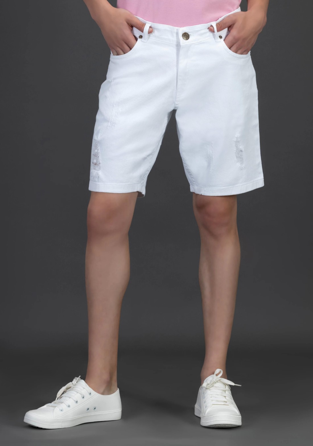 White Regular Fit Rhysley Men's Distressed Shorts