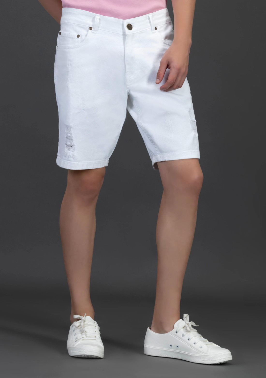 White Regular Fit Rhysley Men's Distressed Shorts