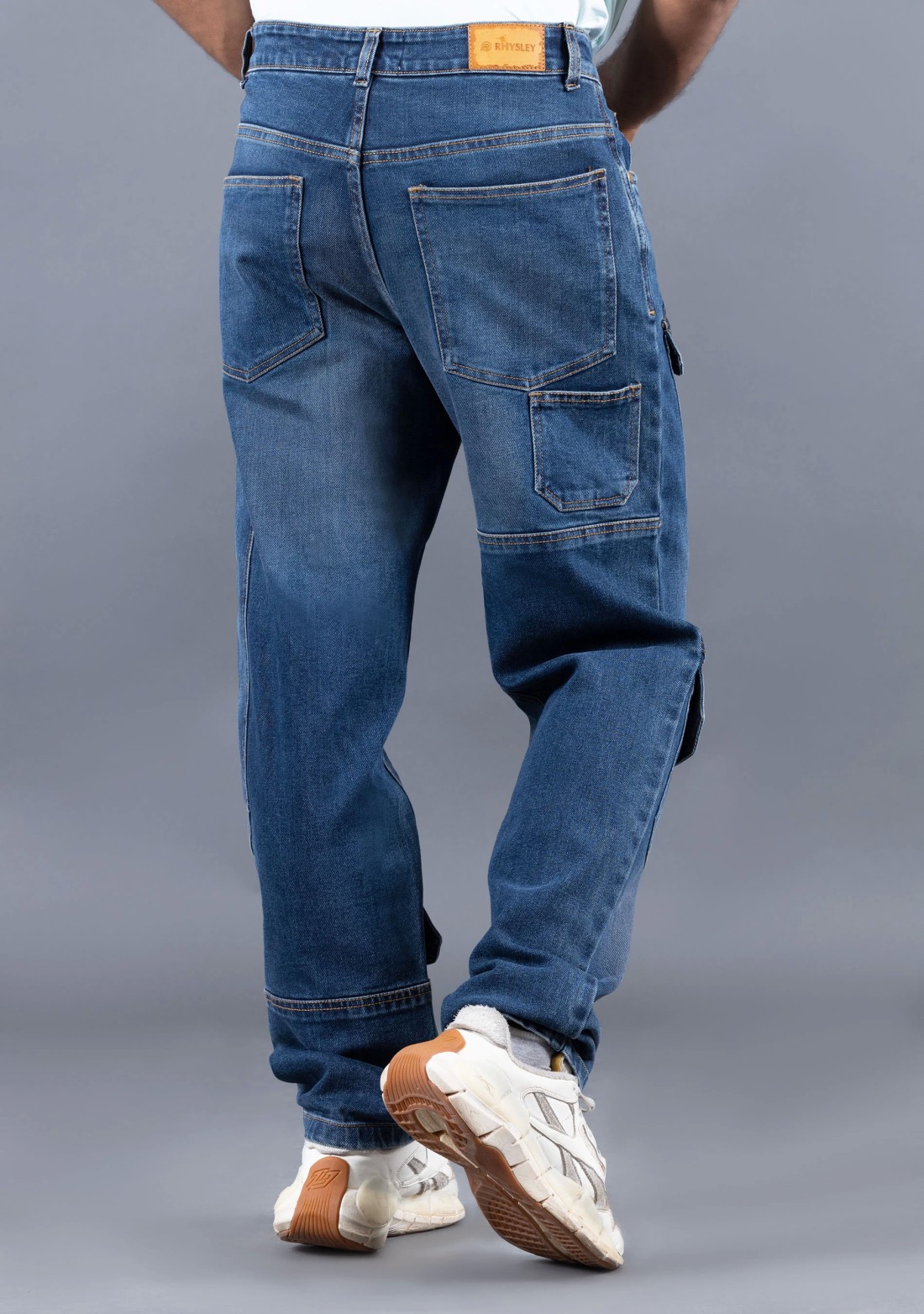 Vintage Blue Straight Fit Rhysley Men's Cargo Jeans