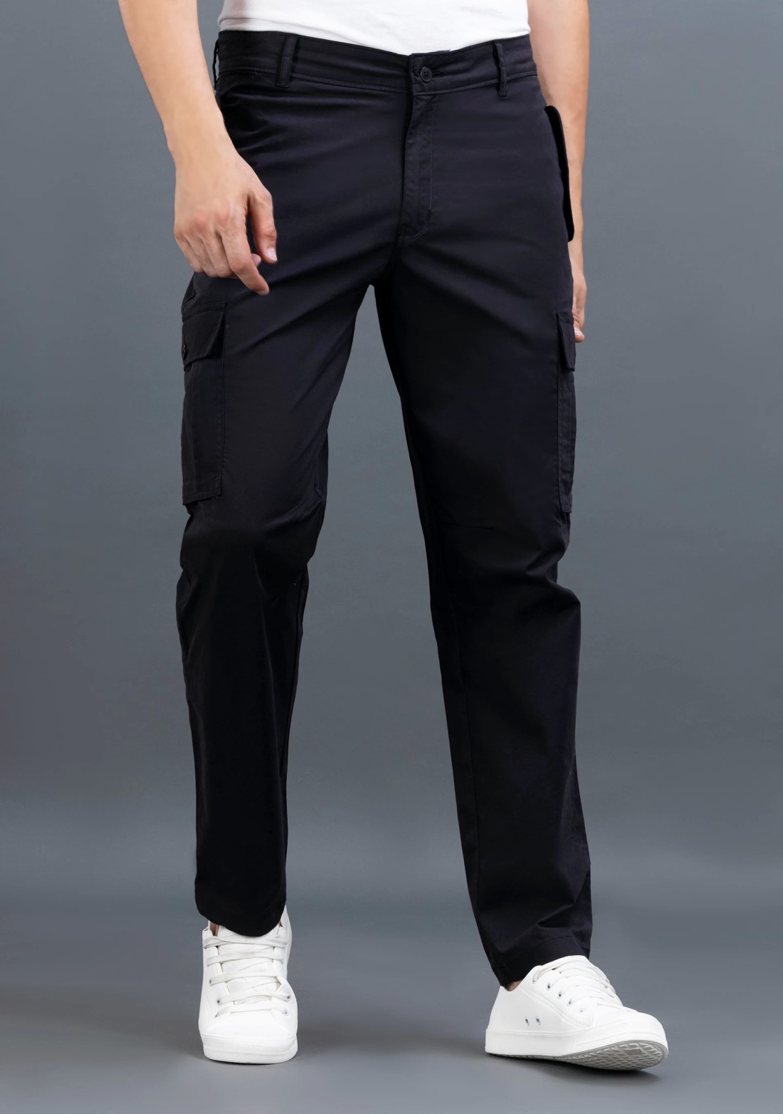 Black Regular Fit Rhysley Men’s Cargo Casual Trousers