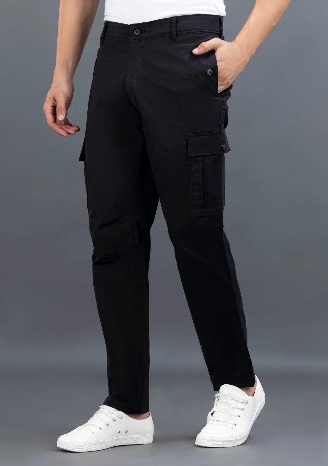 Black Regular Fit Rhysley Men’s Cargo Casual Trousers