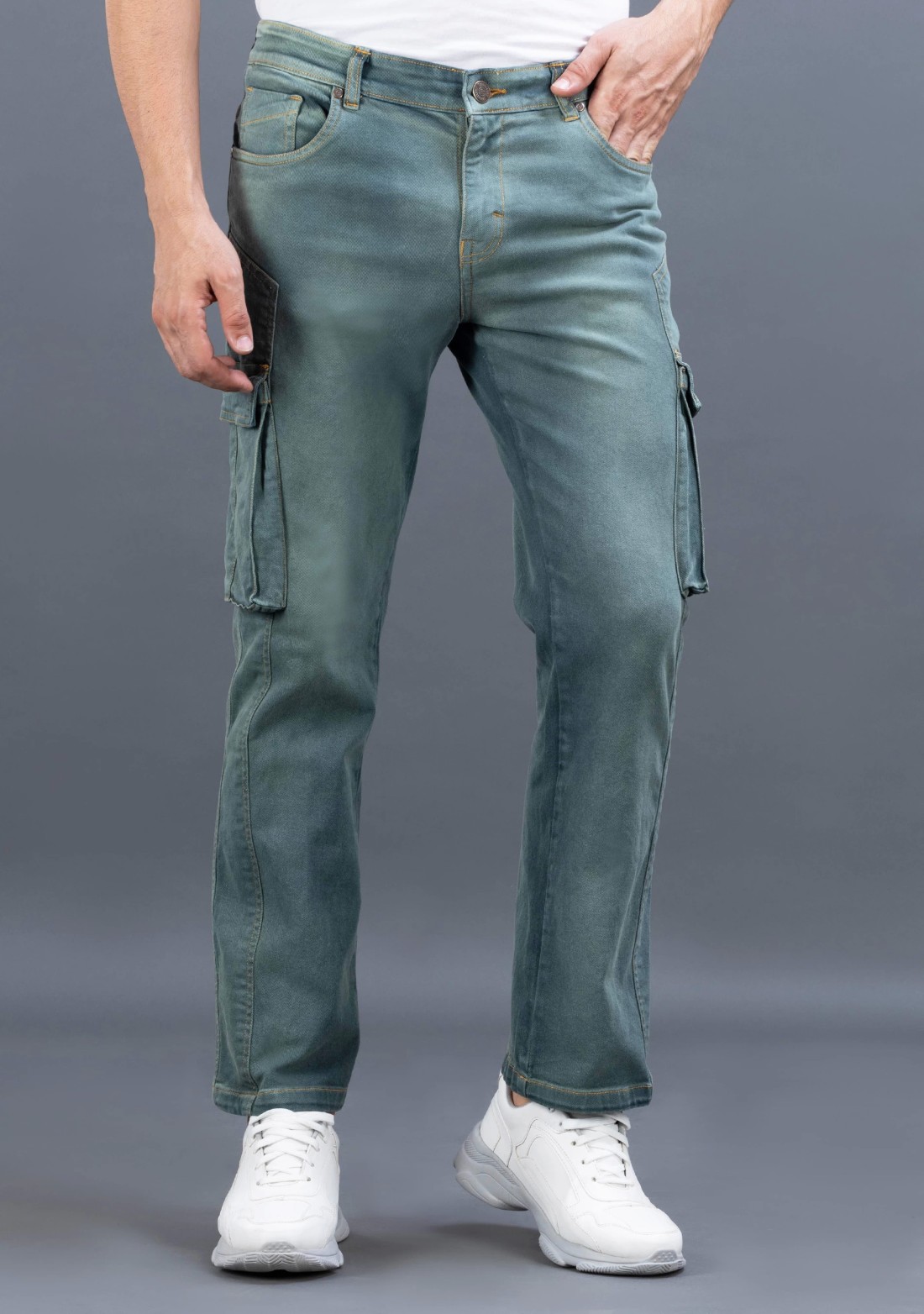 Winter Green Straight Fit Rhysley Men's Cargo Jeans