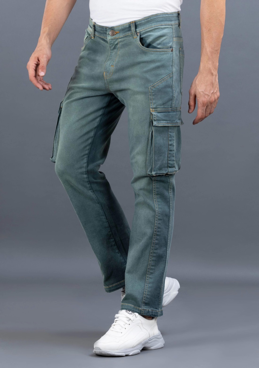 Winter Green Straight Fit Rhysley Men's Cargo Jeans