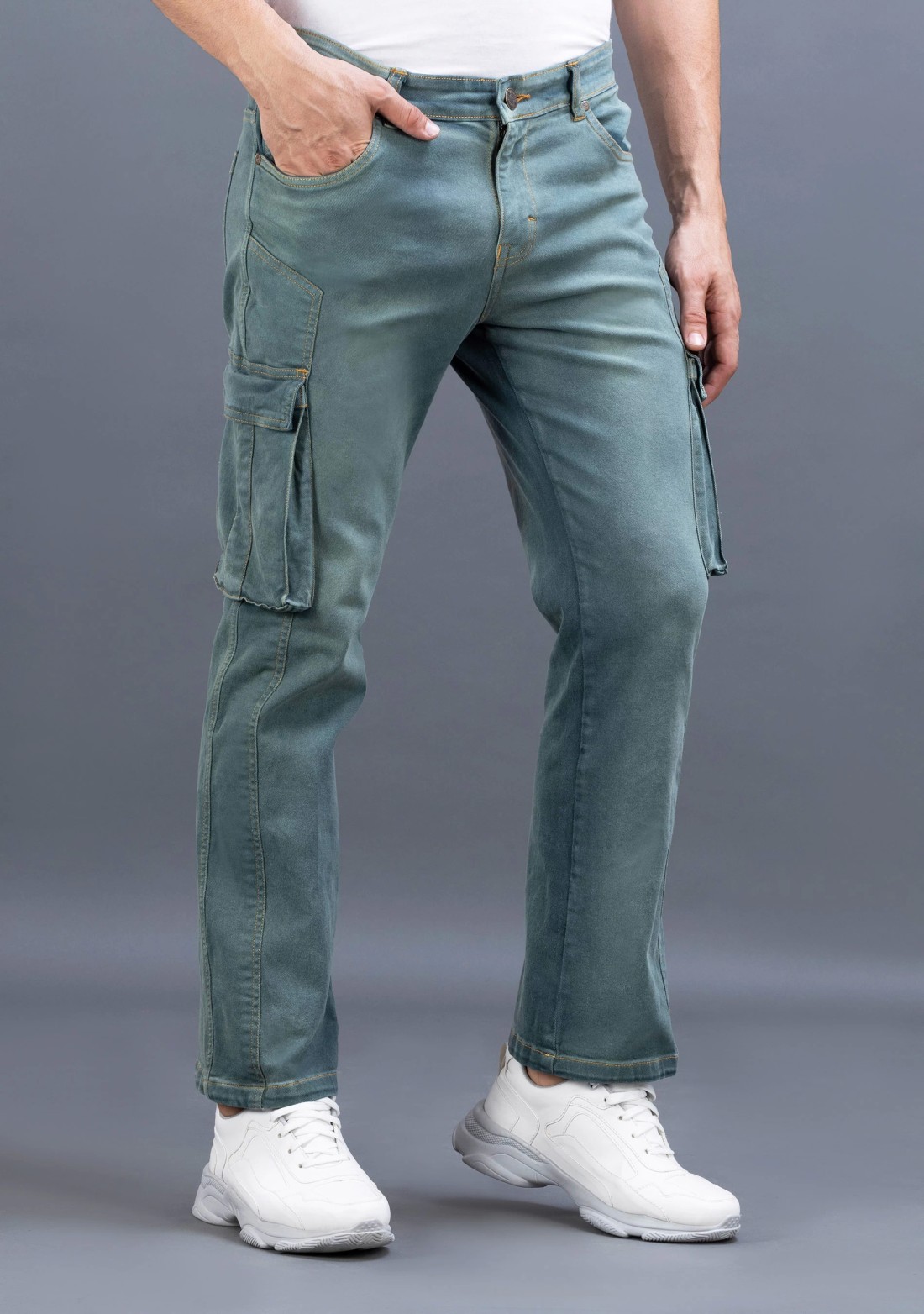 Winter Green Straight Fit Rhysley Men's Cargo Jeans