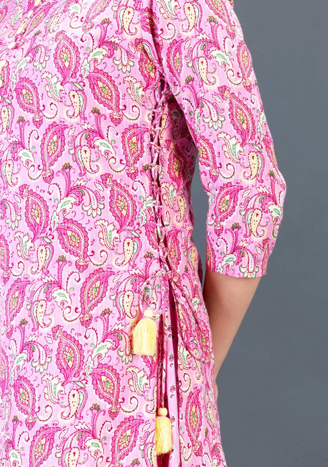 Pink Ethnic Print Cotton Flared Kurta Pant Set