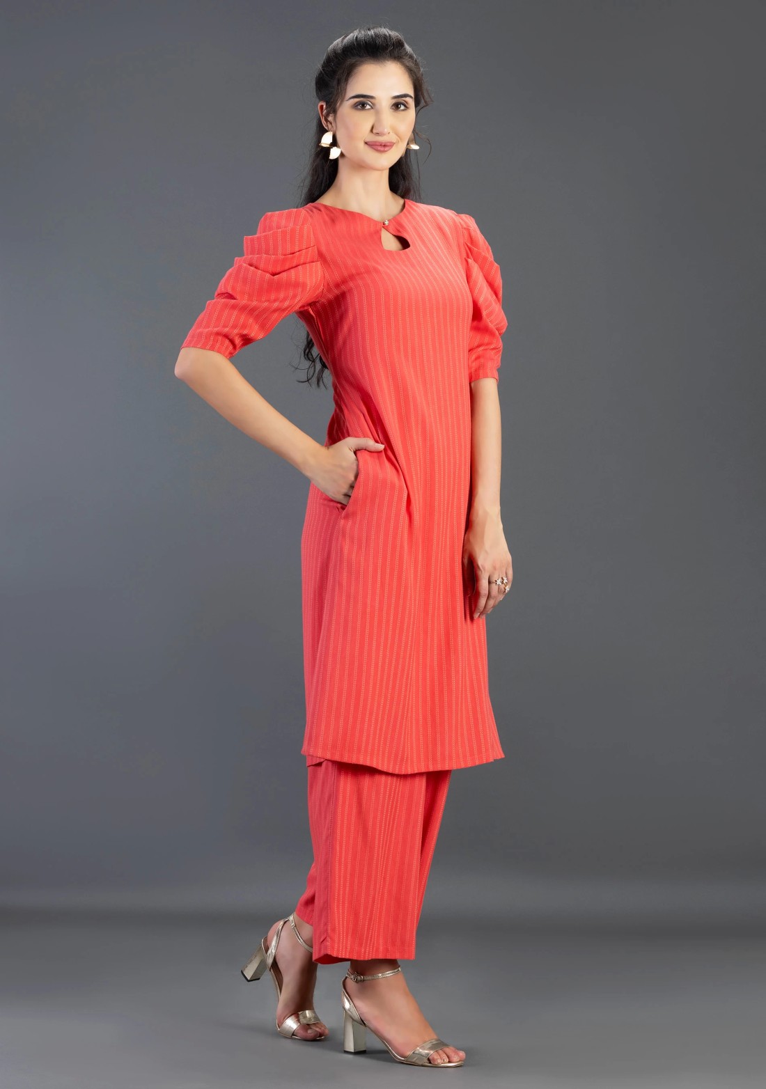 Coral Rayon dobby Straight Kurta Pant Co-Ord Set