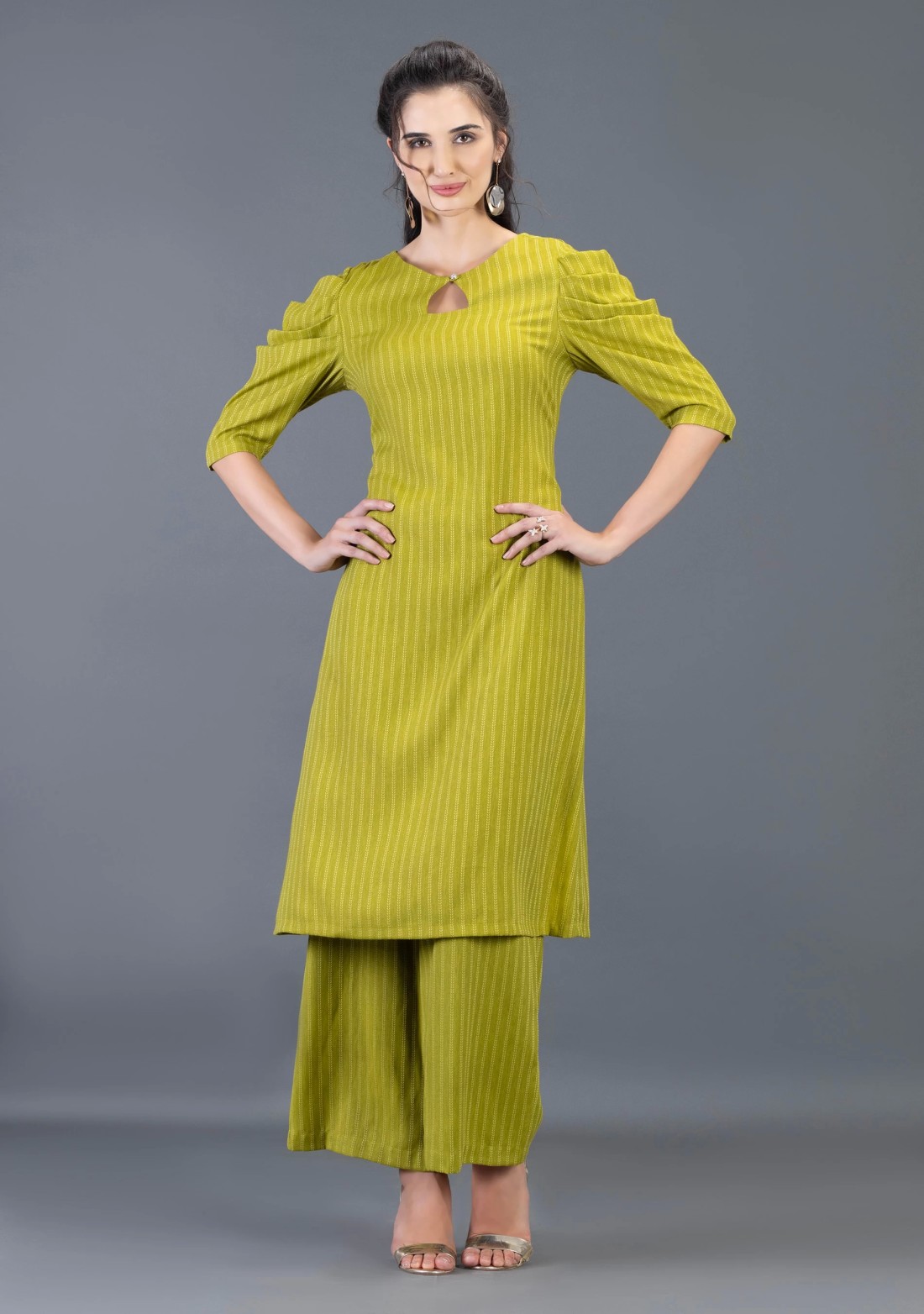 Green Rayon dobby Straight Kurta Pant Co-Ord Set