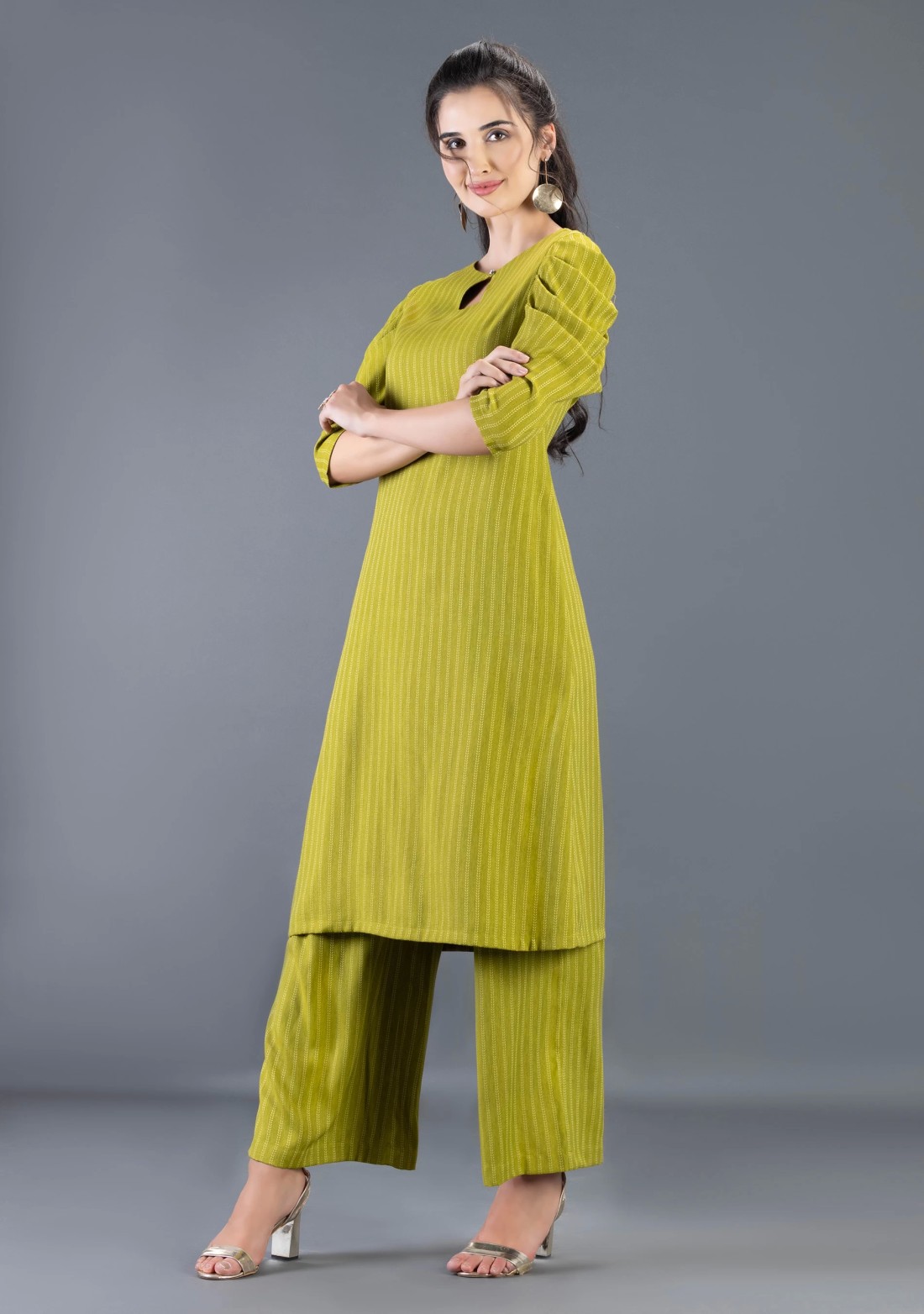 Green Rayon dobby Straight Kurta Pant Co-Ord Set