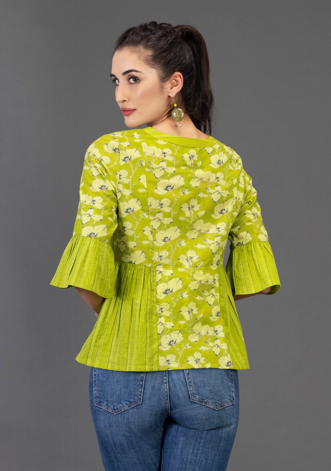 Green Floral Printed Pure Cotton Top