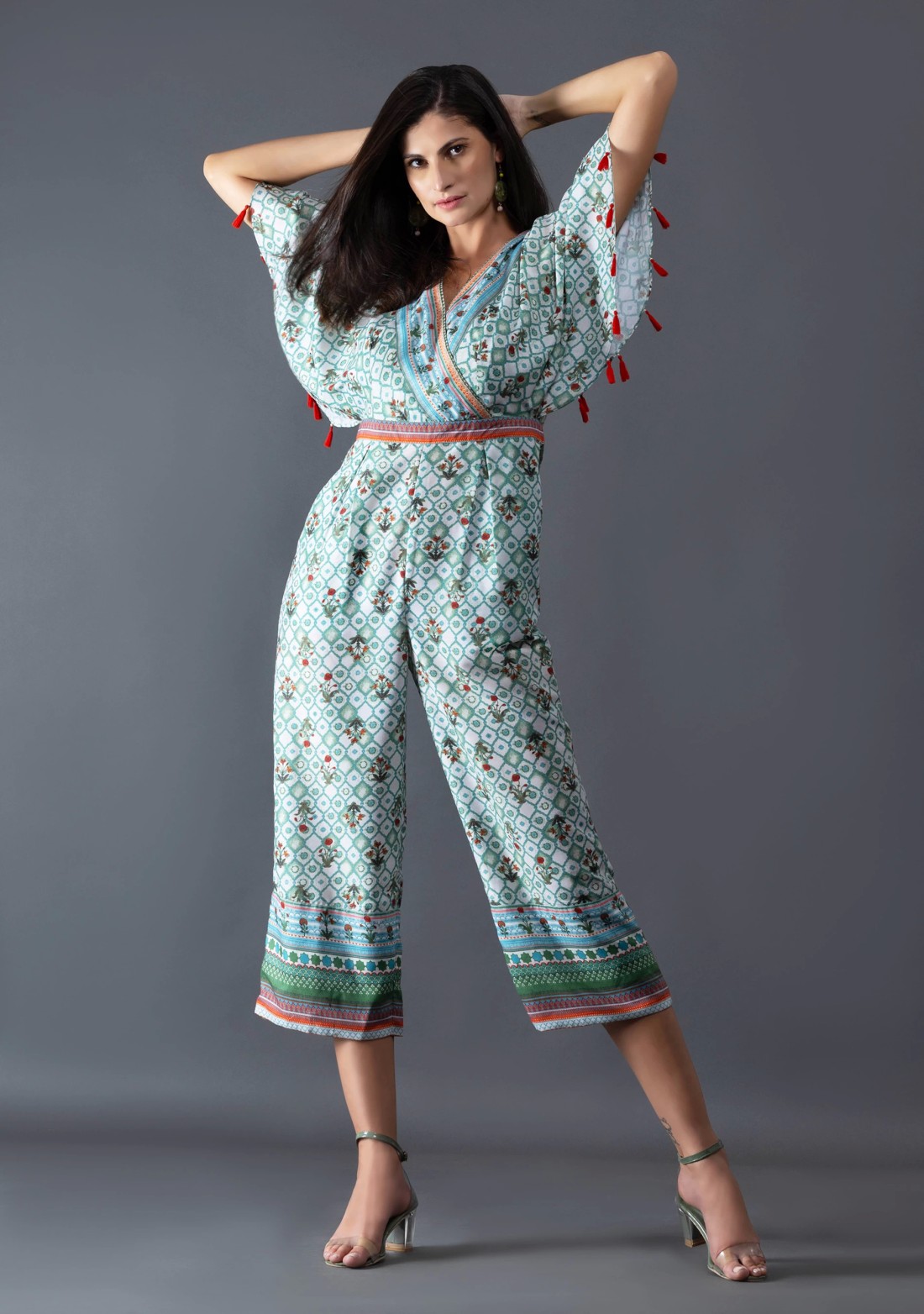 Ethnic Motif Print Rayon Wrap Around Jumpsuit