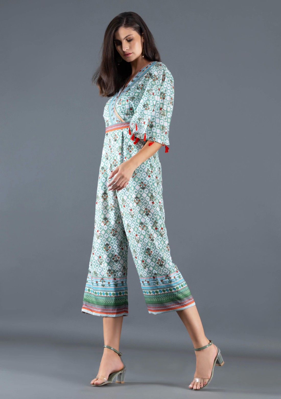 Ethnic Motif Print Rayon Wrap Around Jumpsuit