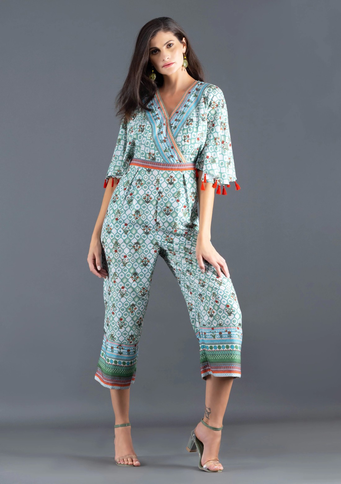 Ethnic Motif Print Rayon Wrap Around Jumpsuit