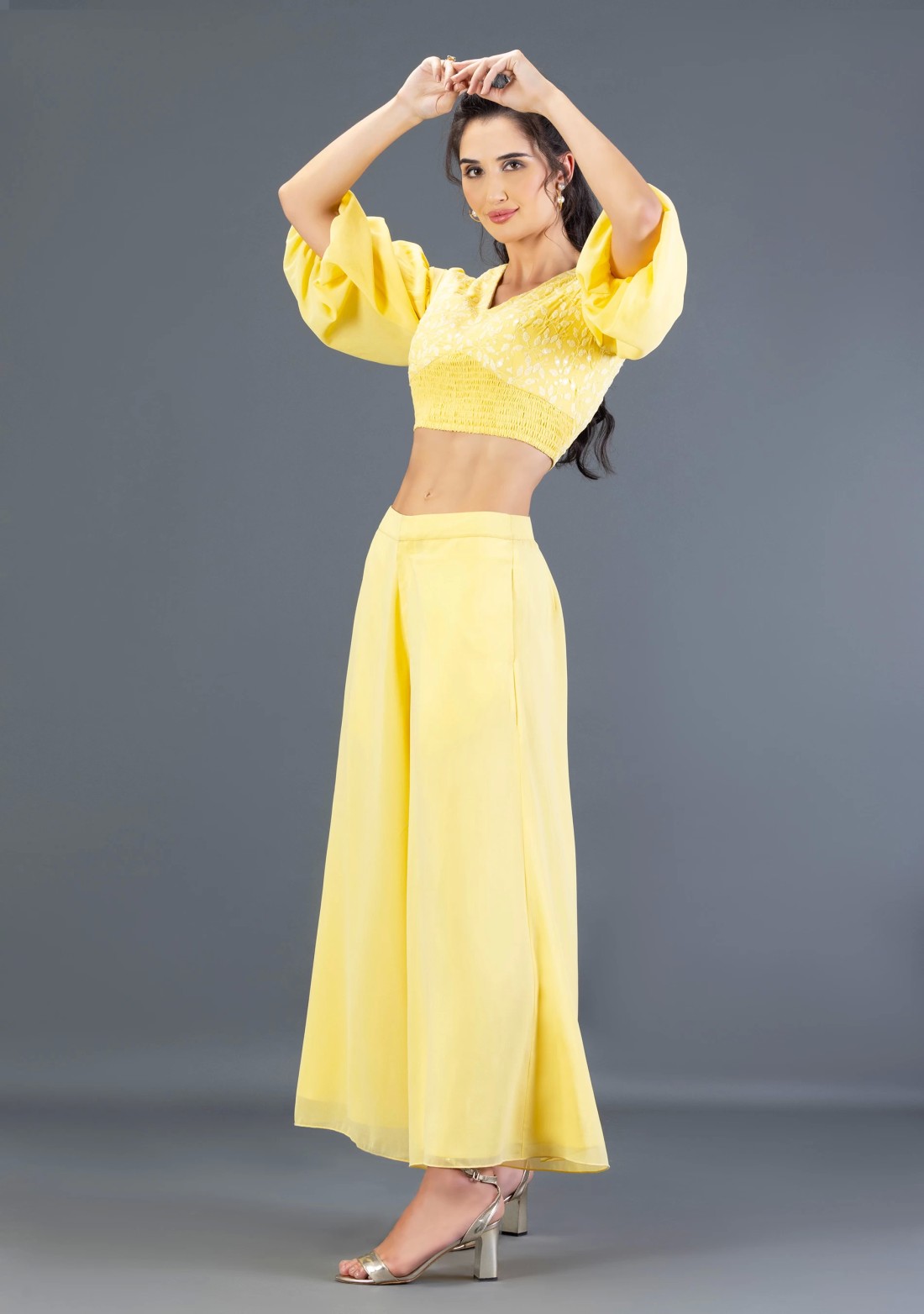 Pastel Yellow Schiffli Embroidered Georgette Co-ord Set