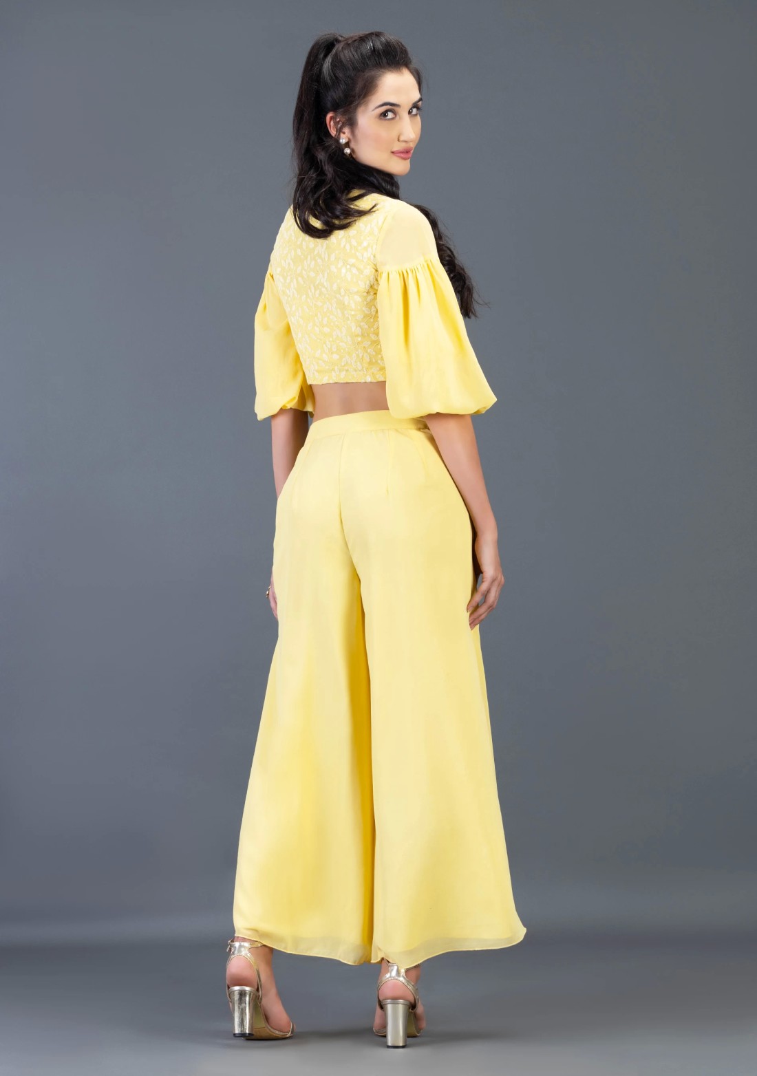 Pastel Yellow Schiffli Embroidered Georgette Co-ord Set