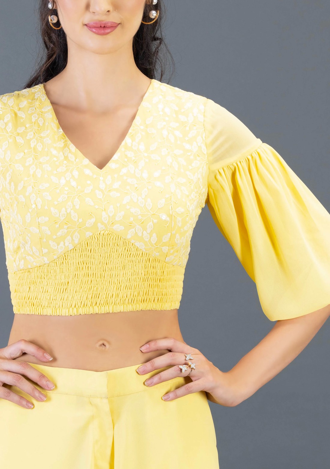 Pastel Yellow Schiffli Embroidered Georgette Co-ord Set