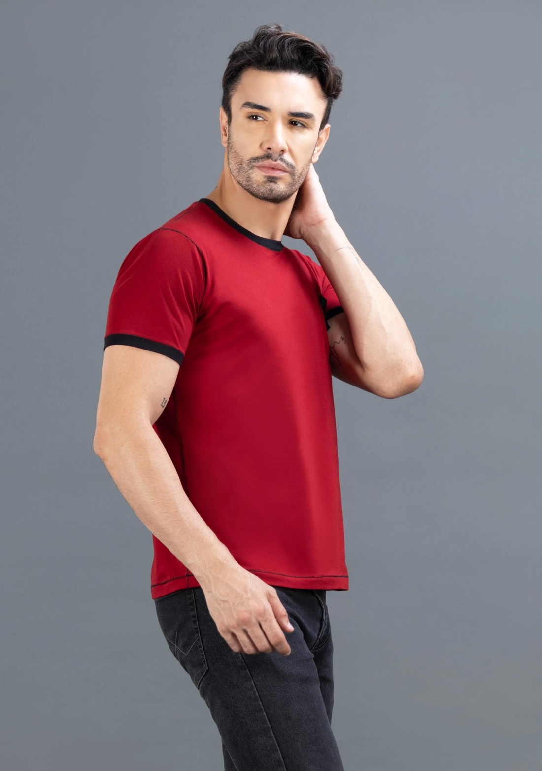 Red & Black Regular Fit Rhysley Men's Crew Neck T-Shirt