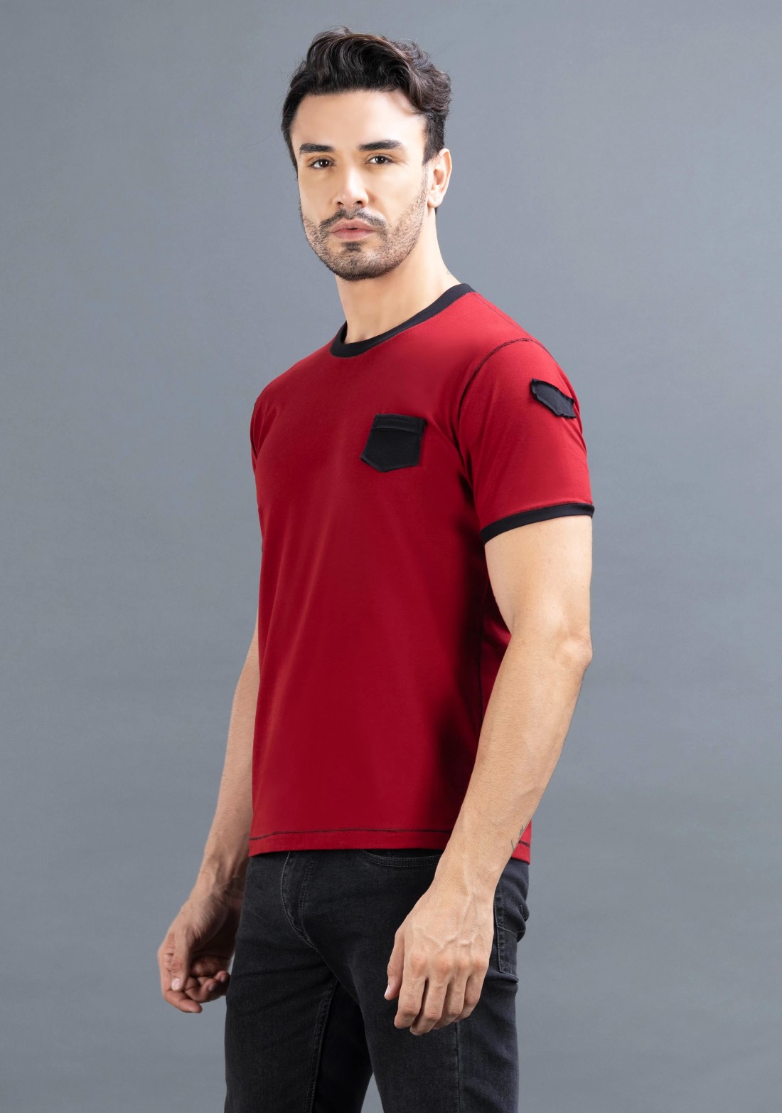 Red & Black Regular Fit Rhysley Men's Crew Neck T-Shirt