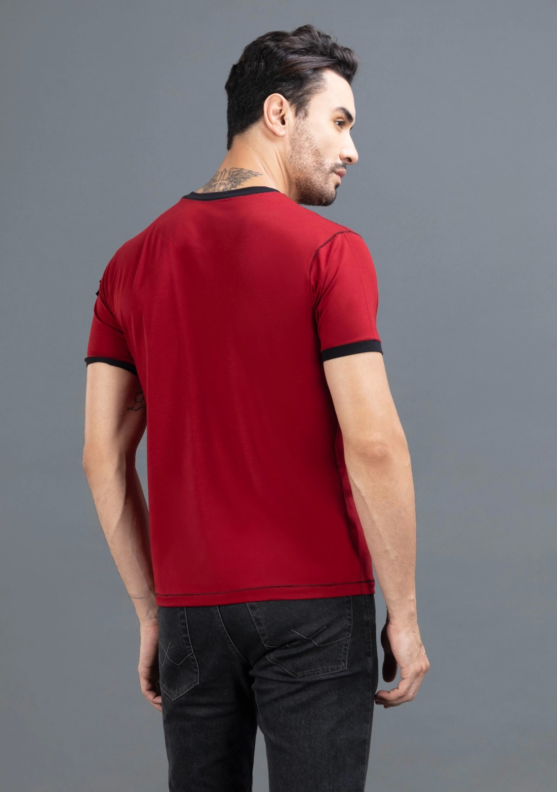 Red & Black Regular Fit Rhysley Men's Crew Neck T-Shirt