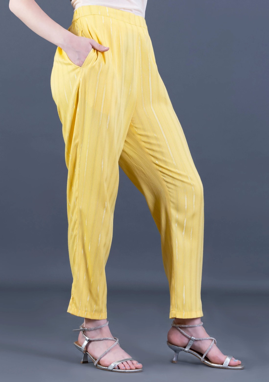 Yellow Rayon Lurex Weave Straight Kurta Pant Co-Ord Set