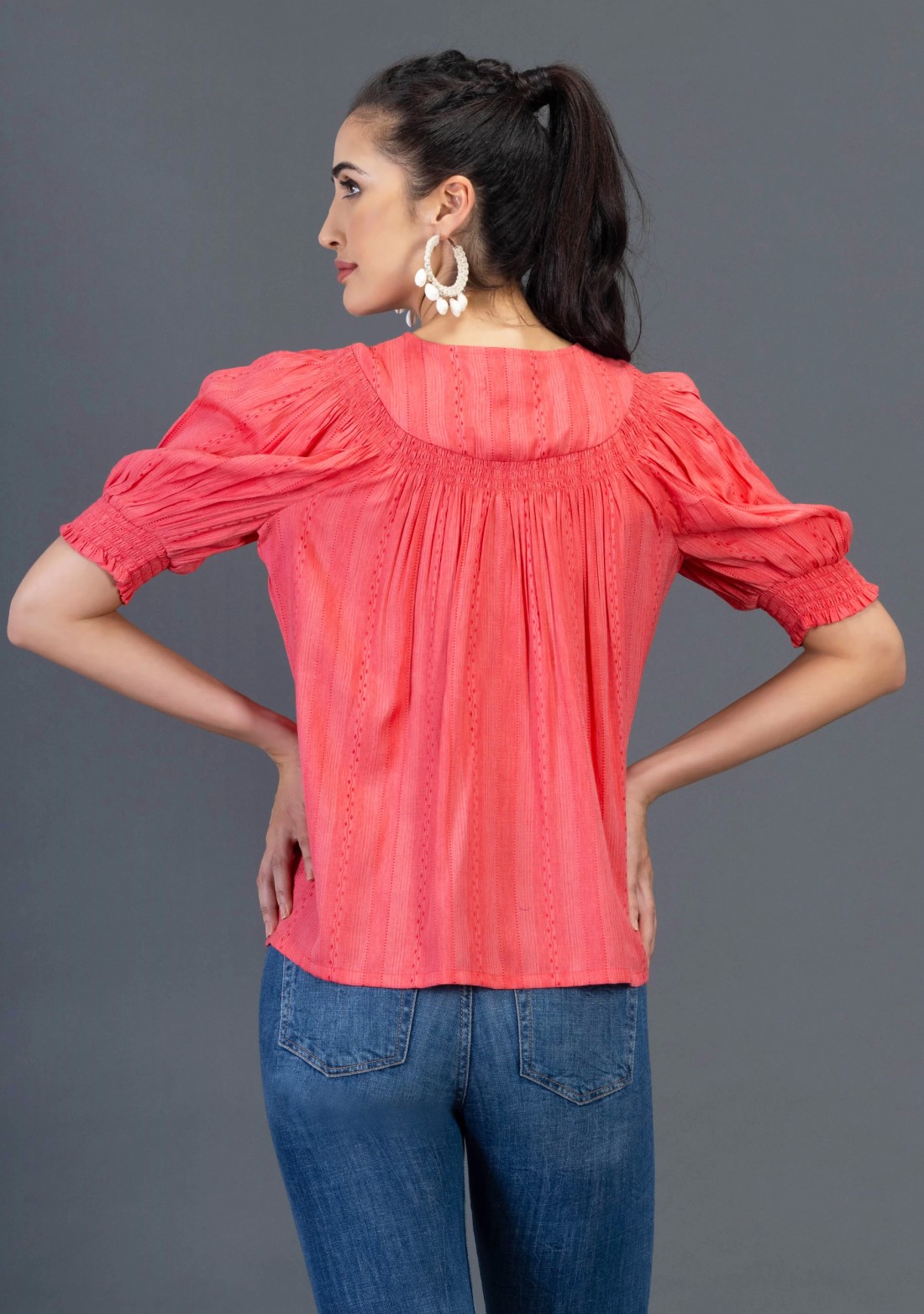 Coral Dobby Rayon Relax Fit A-Line Top