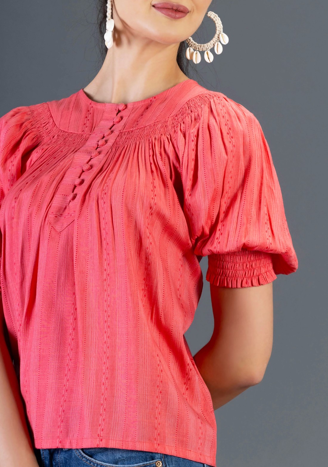 Coral Dobby Rayon Relax Fit A-Line Top