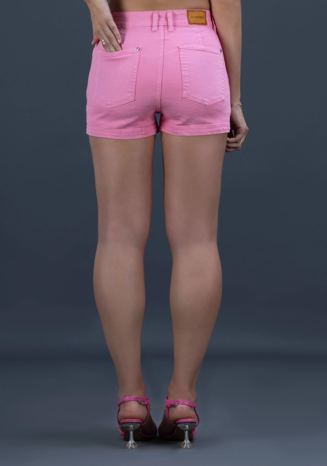 Baby Pink Slim Fit Rhysley Women's Denim Shorts