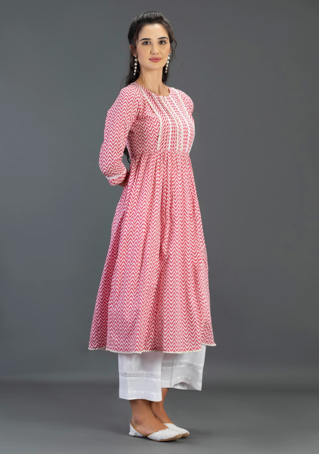 Pink Cotton Flared Kurta