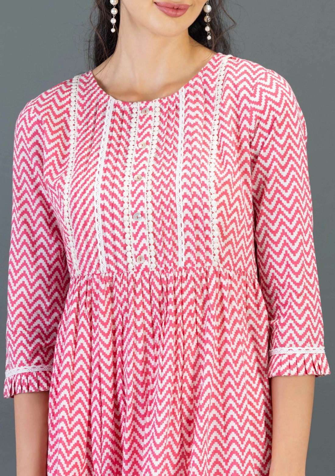 Pink Cotton Flared Kurta