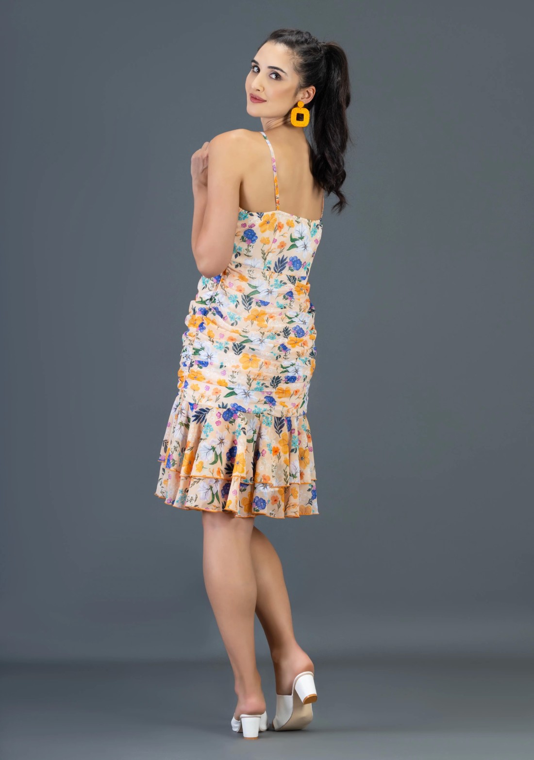 Multi Colour Floral Print Georgette Mini Dress