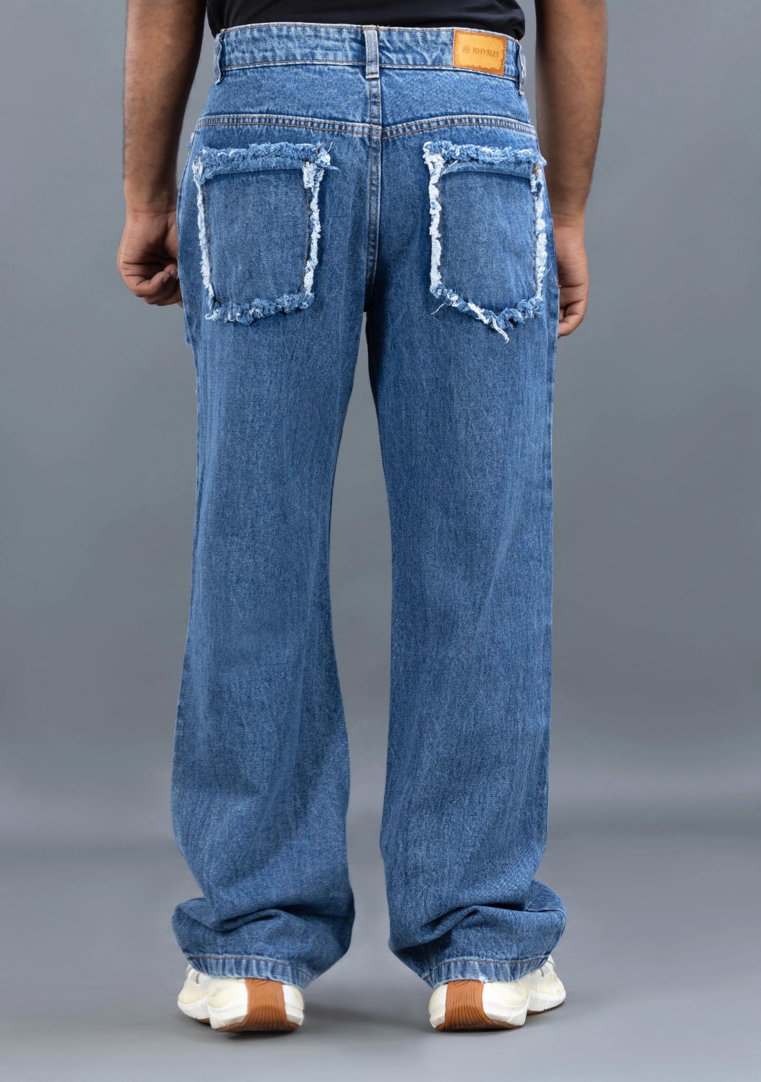 Blue Wide Leg Rhysley Men's Distressed Fashion Jeans