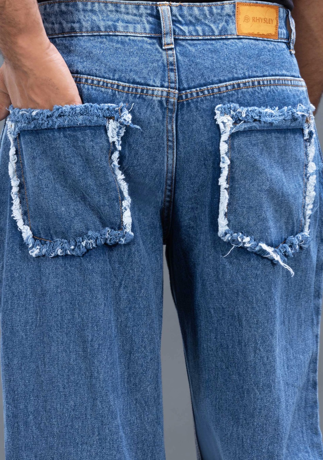 Blue Wide Leg Rhysley Men's Distressed Fashion Jeans