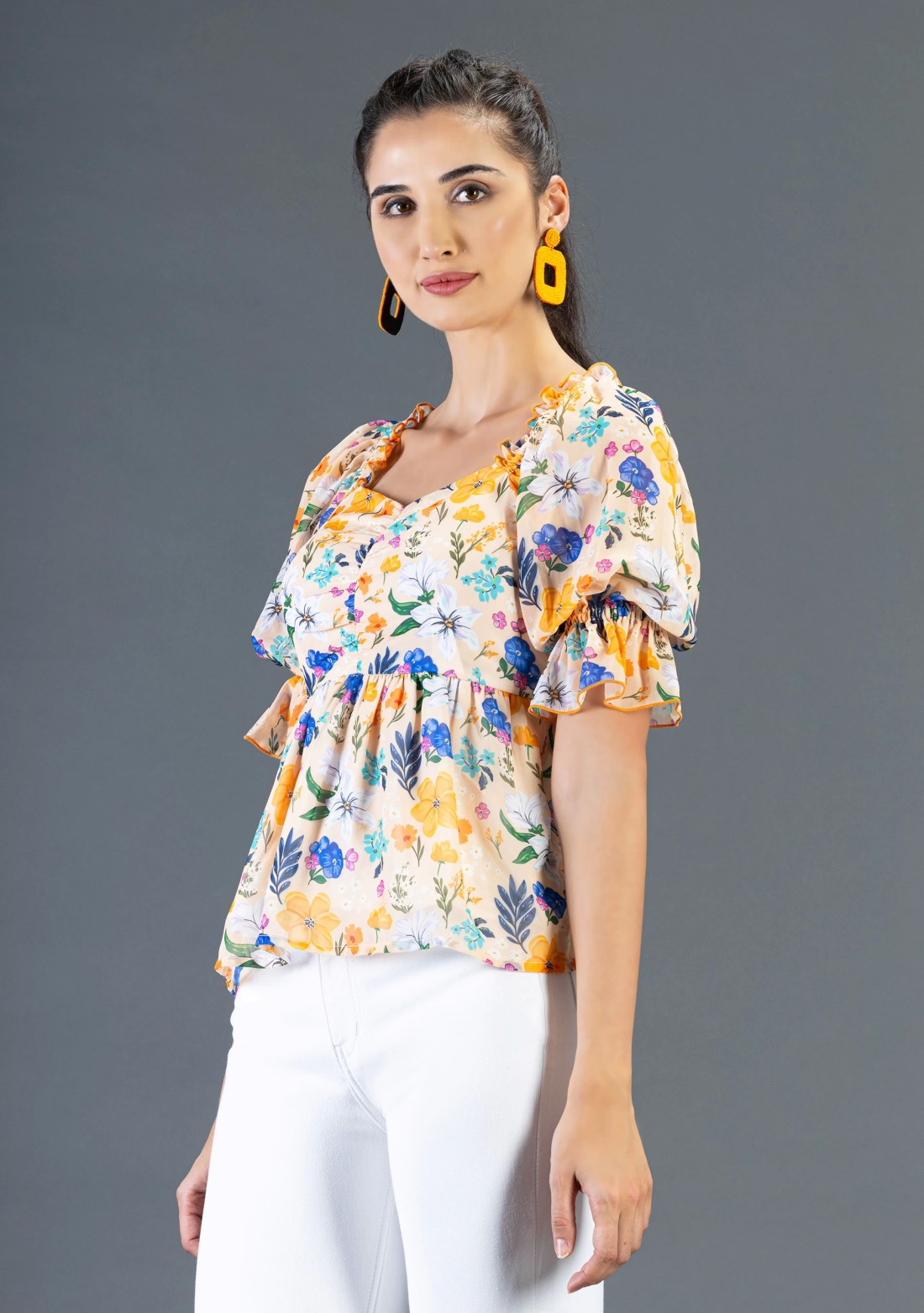 Multi Colour Floral Print Georgette Peplum Top