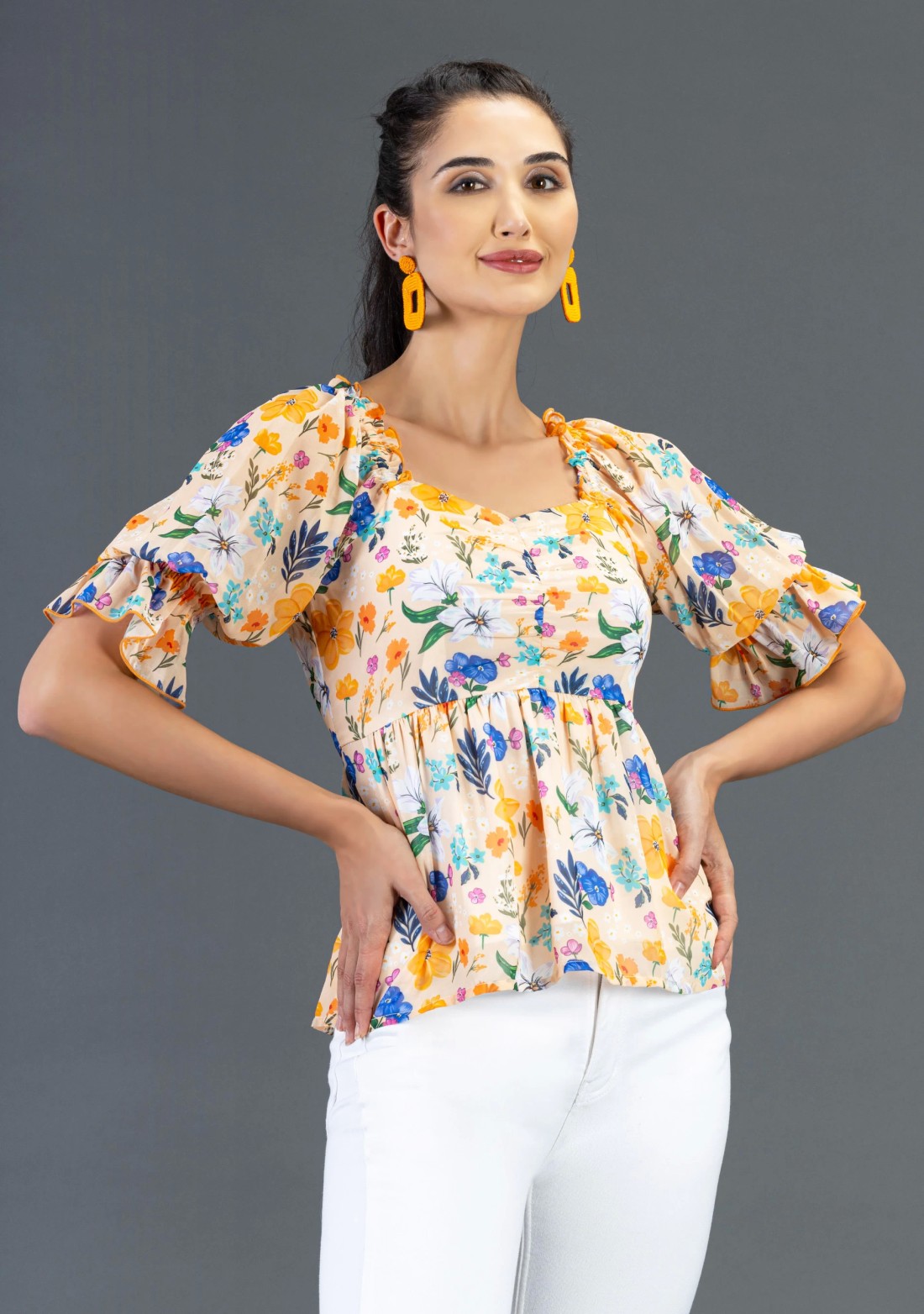 Multi Colour Floral Print Georgette Peplum Top