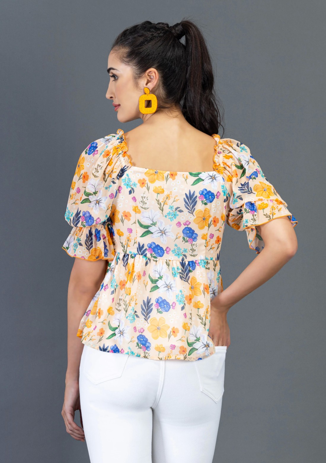 Multi Colour Floral Print Georgette Peplum Top