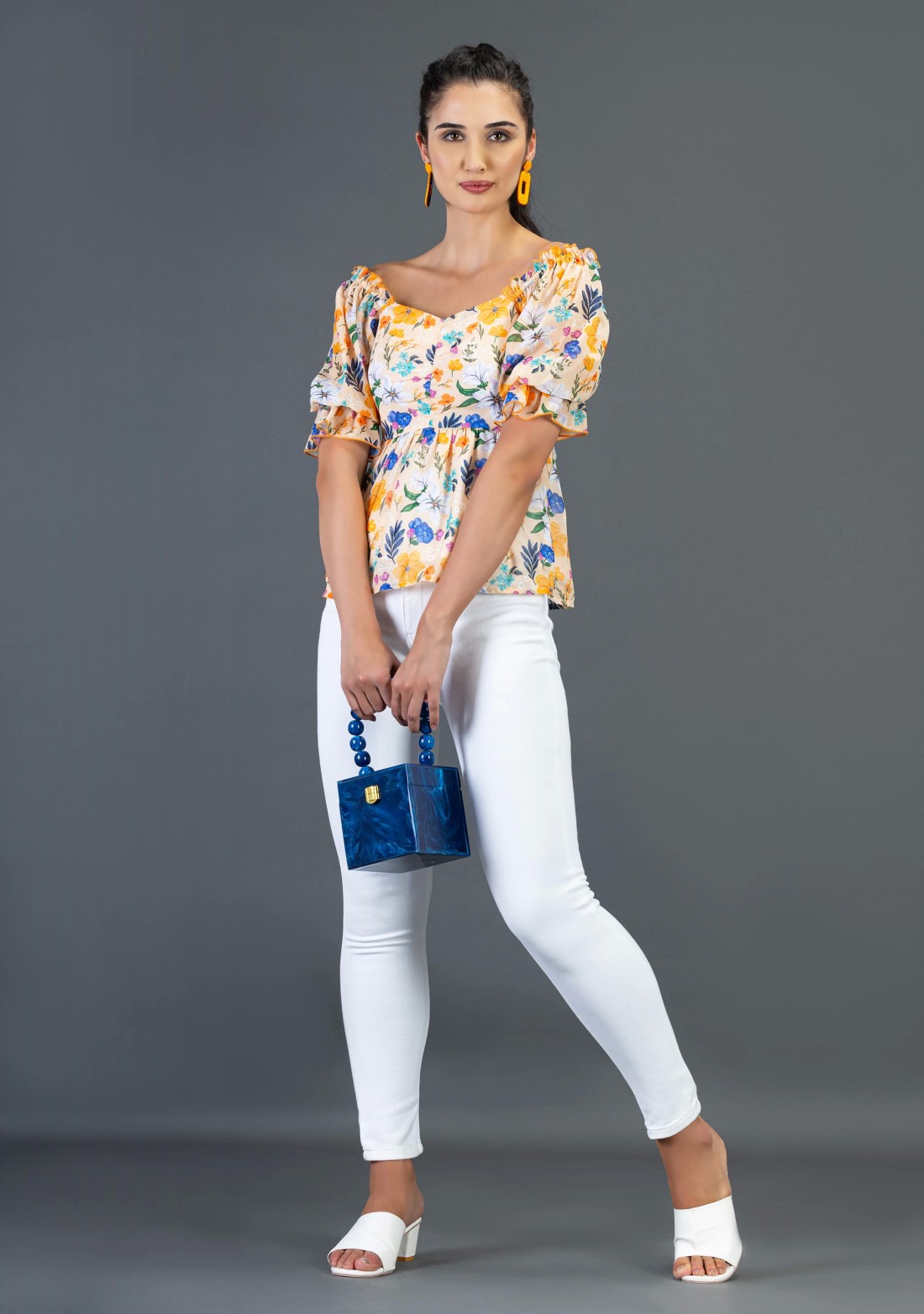 Multi Colour Floral Print Georgette Peplum Top