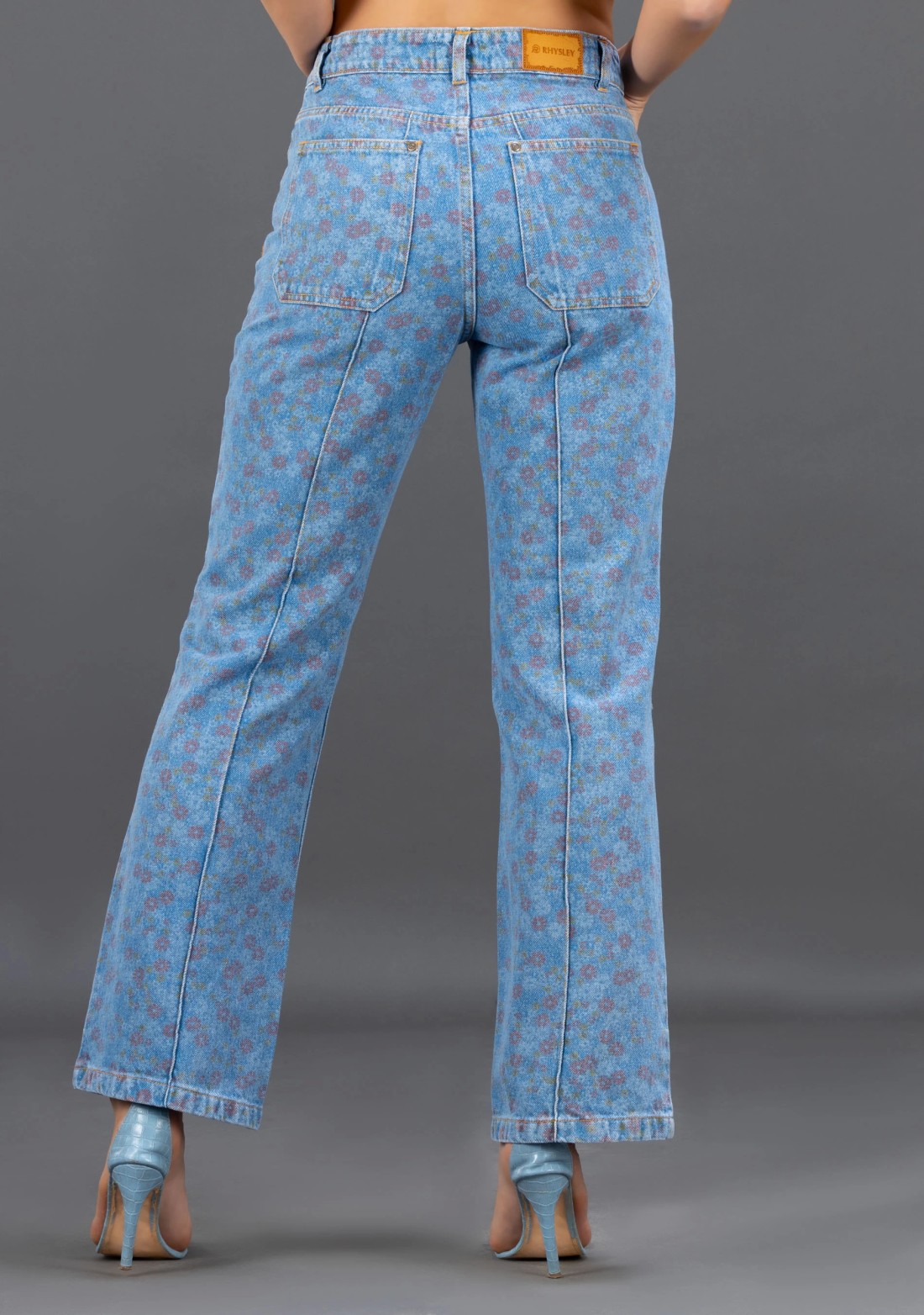 Light Blue Printed Straight Fit Rhysley Women's Jeans