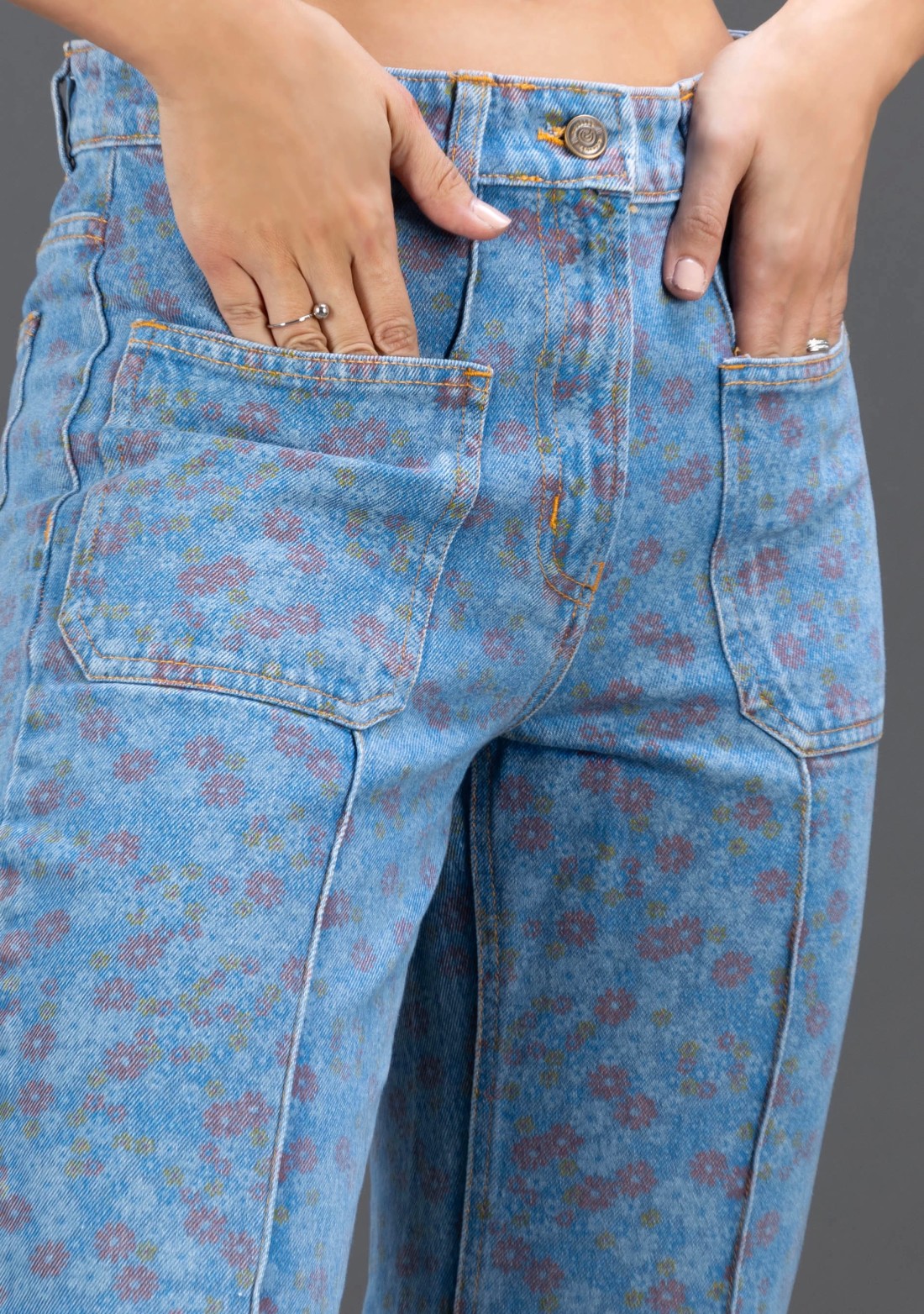 Light Blue Printed Straight Fit Rhysley Women's Jeans