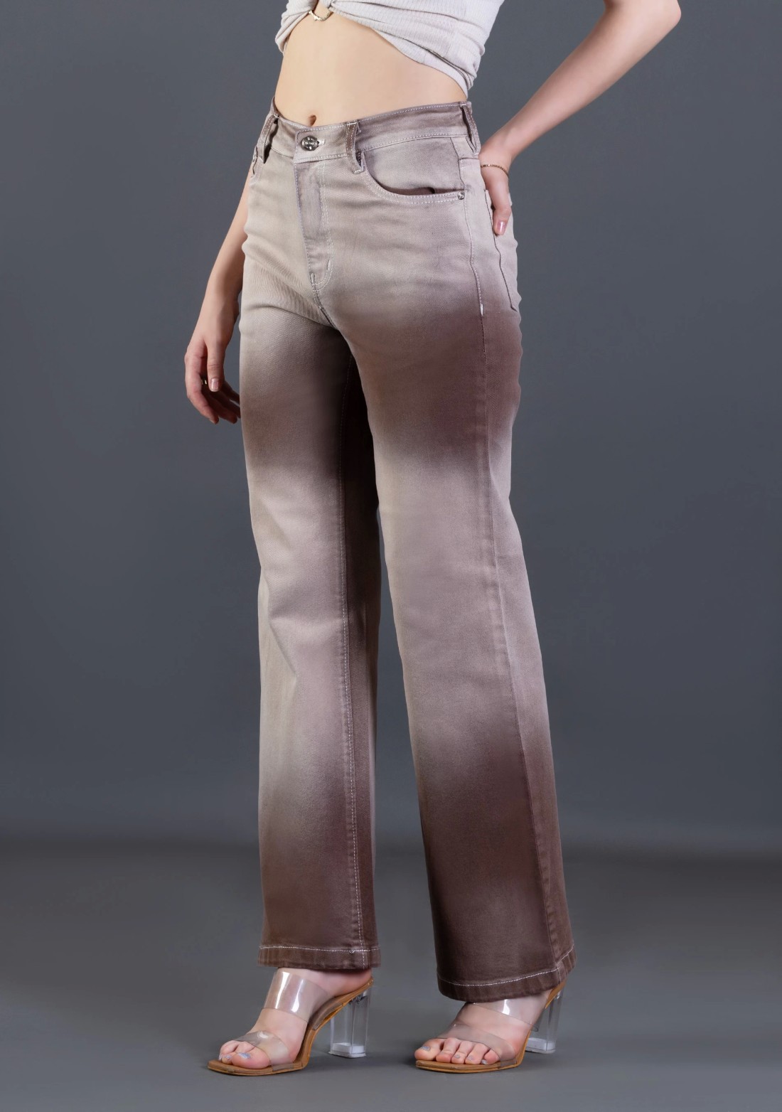 Light Brown Ombre Effect Wide Leg Rhysley Women's Jeans