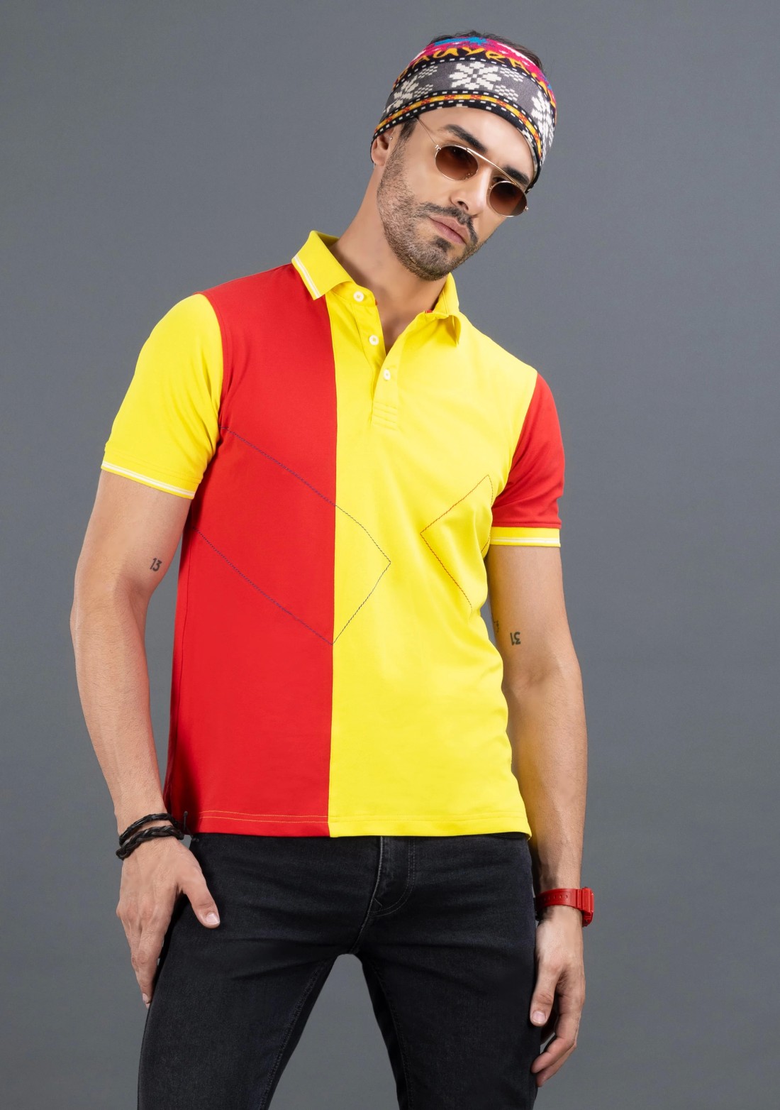 Red & Yellow Regular Fit Rhysley Men's Polo T-shirt