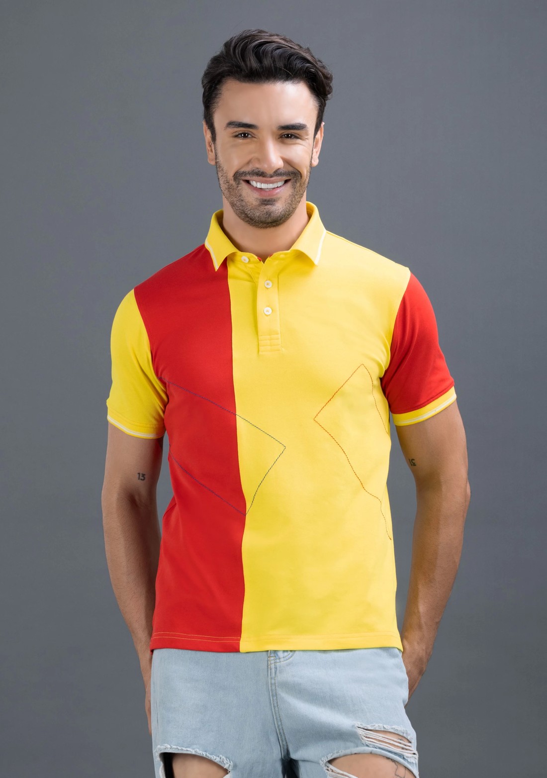 Red & Yellow Regular Fit Rhysley Men's Polo T-shirt