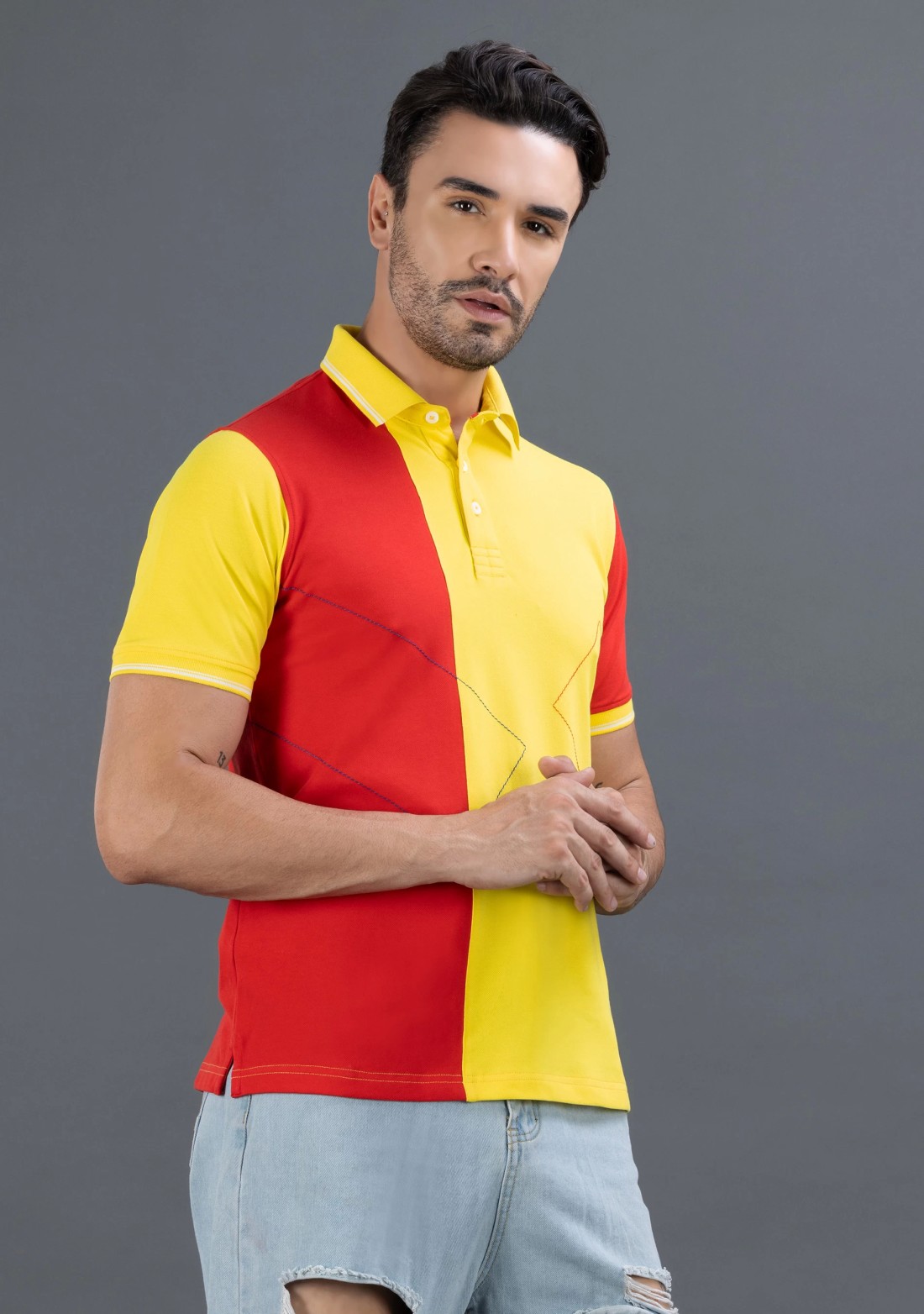 Red & Yellow Regular Fit Rhysley Men's Polo T-shirt