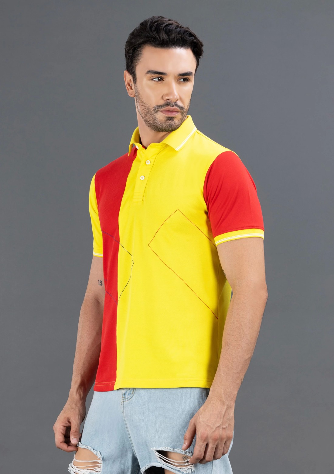 Red & Yellow Regular Fit Rhysley Men's Polo T-shirt